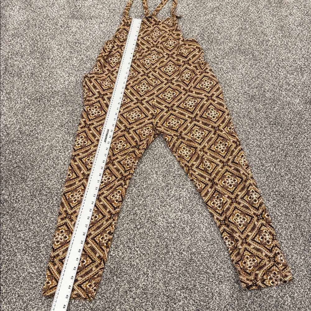 Known Supply Brown Cream Organic Cotton Geometric Print Boho Aztec Jumpsuit Sz M - Picture 14 of 16